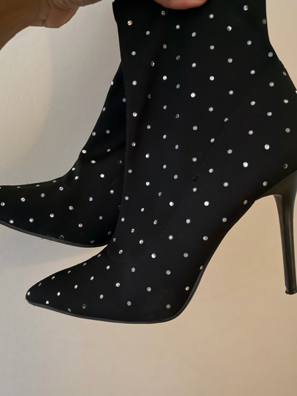 Black Rhinestone Pointed Stiletto Sock Boot
